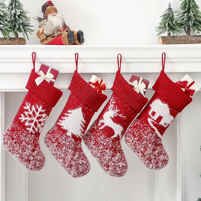 Bas de Noël tricoté renne flocons de neige arbre de Noël décorations de vacances fête de famille suspendus ornement PHJK2110