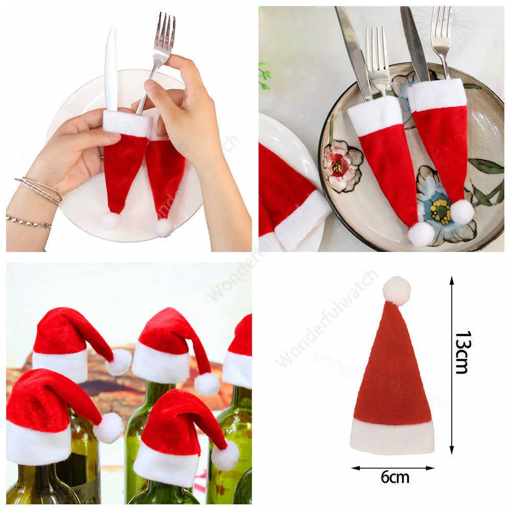 Christmas Wine Bottle Cover Little Hat For Christmas Bottle Decorations Kids Gift Merry New Year Bar Table Decor Supplies cap DHW40