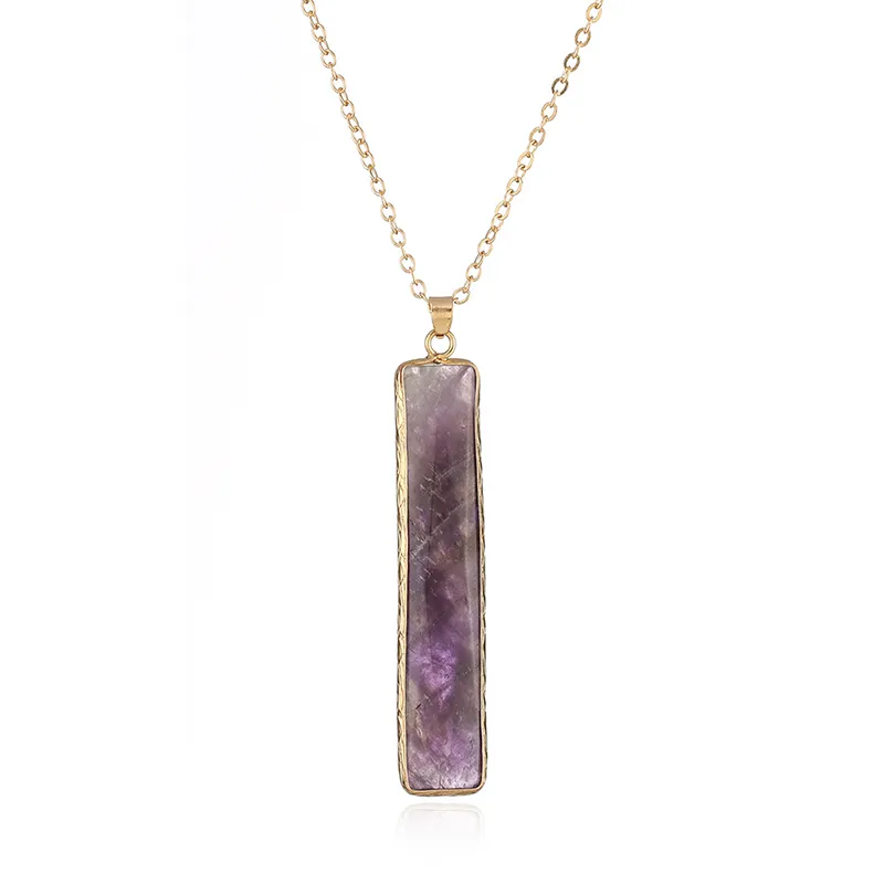 Natural Crystal Stone Pendant Necklace Fashion French Baguette Gemstone Necklaces Jewelry Party Gift With Chain