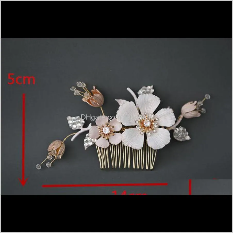 flower leaf hairpins rhinestones pearl hair pins combs for women brides head pieces headdress wedding accessories bridal jewelry