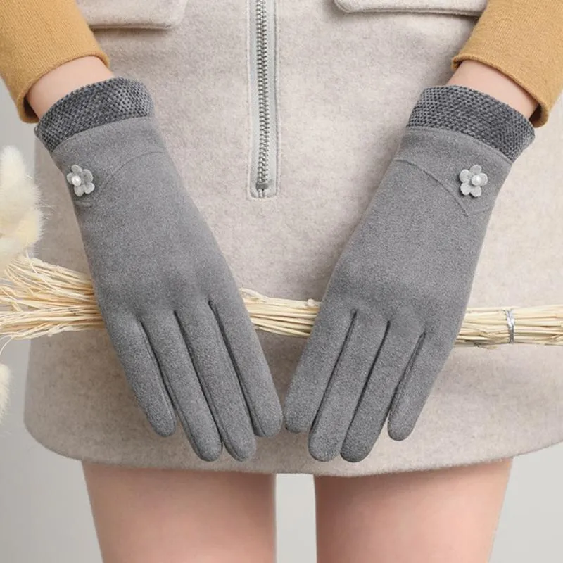 Cinque guanti guanti da donna invernale peluche fiore pieno di dito calda per il ciclo sportivo touch screen freeprooplo alla guida di guanti R6