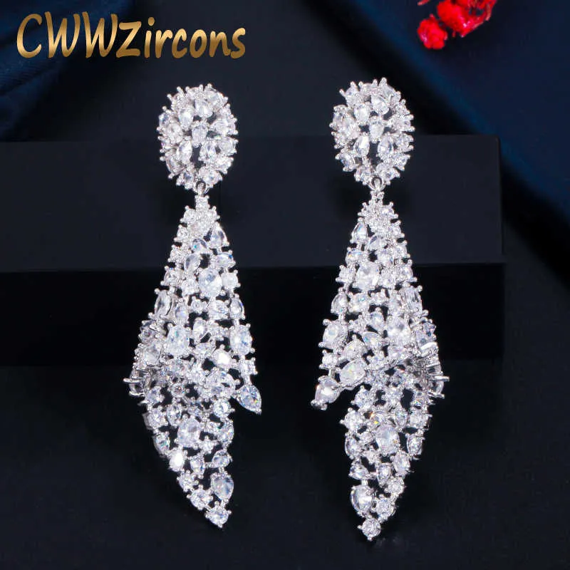 Orecchini di design di lusso a goccia lunga con zirconi bianchi lucidi geometrici per accessori di gioielli da sposa CZ767 210714