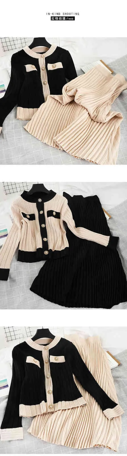 Vintage Cardigan & Pleated Skirt 2Pcs