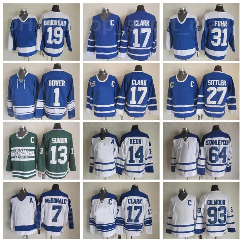 Retro Hockey 27 Darryl Sittler Jersey 17 Wendel Clark 13 Mats Sundin 93 Doug Gilmour 28 Tie Domi 7 Tim Horton 14 Dave Keon 1 Johnny Bower 16 Darcy Tucker Vintage CCM