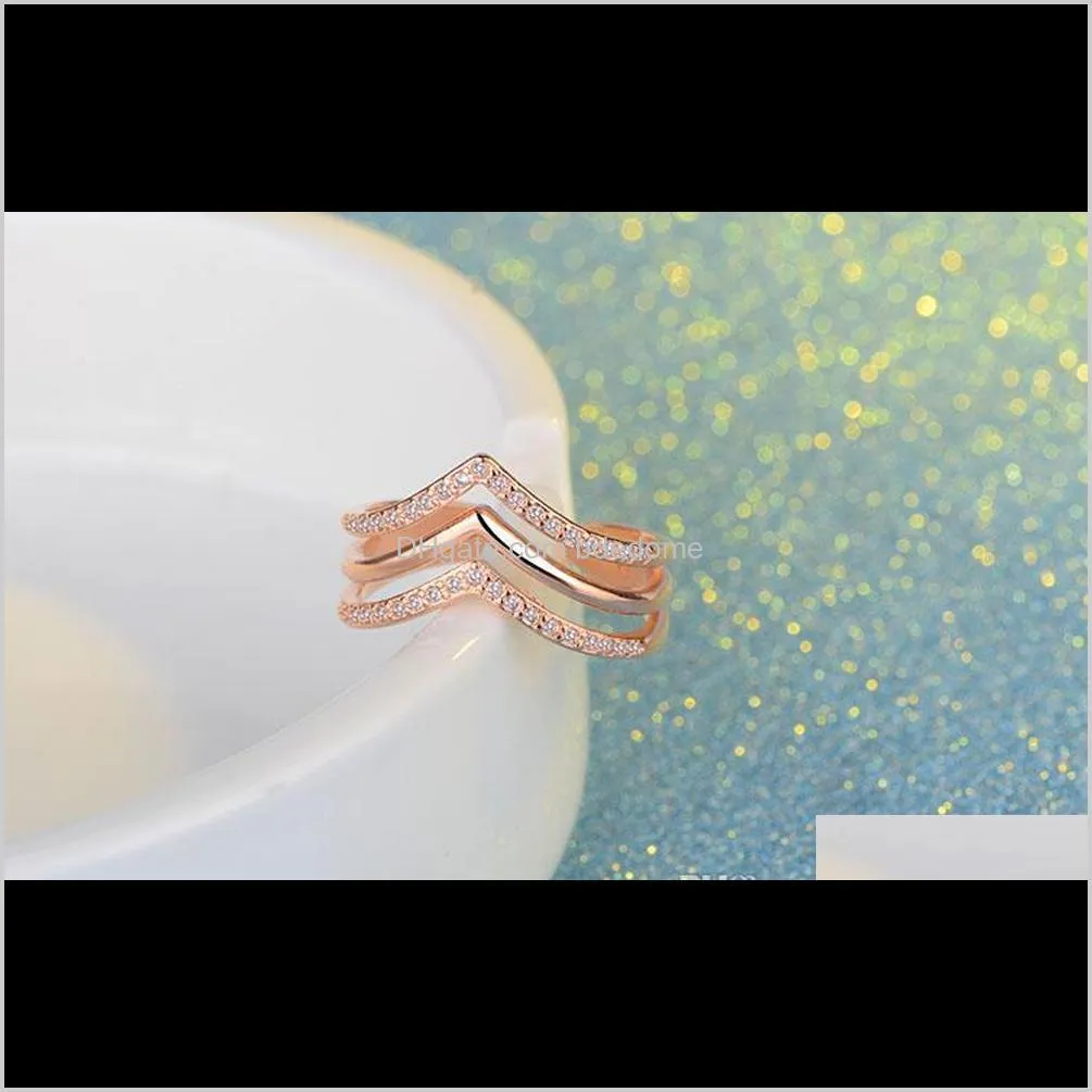 fashion jewelry brass ring simple three layers cone shape zircon imitation rhodium rose gold plated woman opening