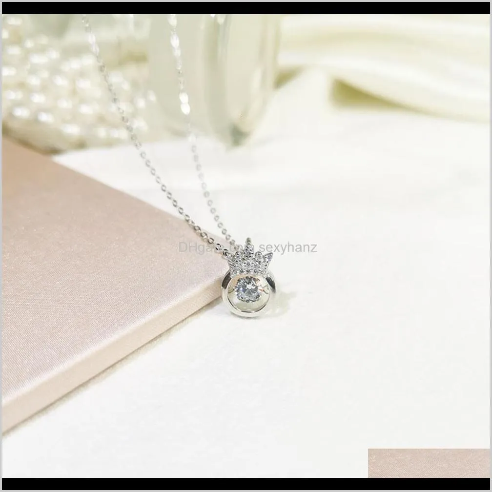 s925 sterling silver beating heart crown necklace korean creative fashion diamond inlaid smart pendant clavicle chain