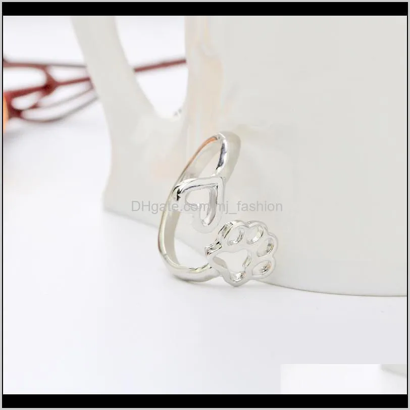 hollow dog paw footprints heart jewelry ring for pet owners minimalist jewelry