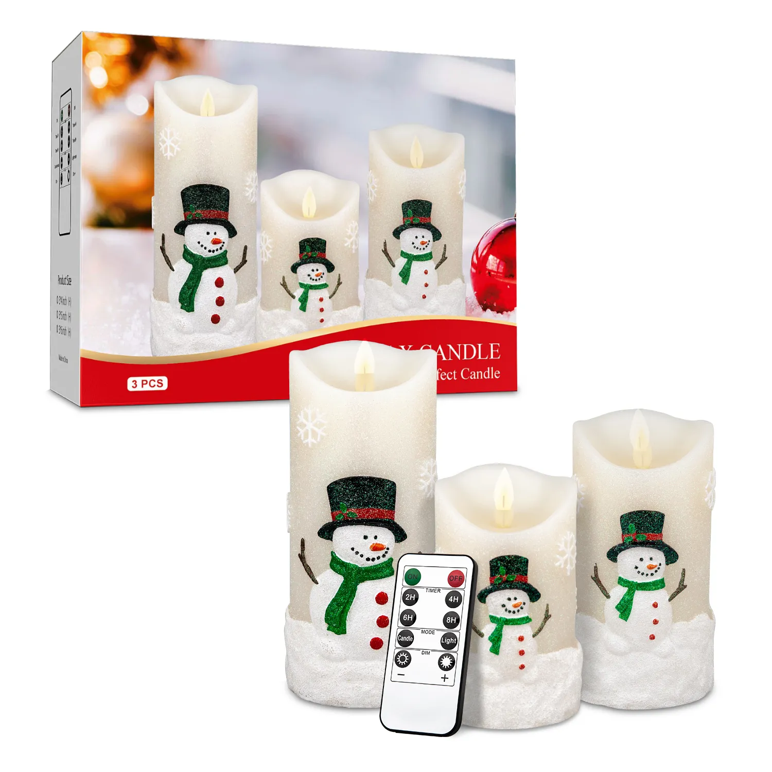 3pcs / set Fernbedienung LED Flammenlose elektronische Kerzenhalter Lichter Neue Jahr Kerzen Batteriebetriebene Tee Ostern Weihnachten Schneemann