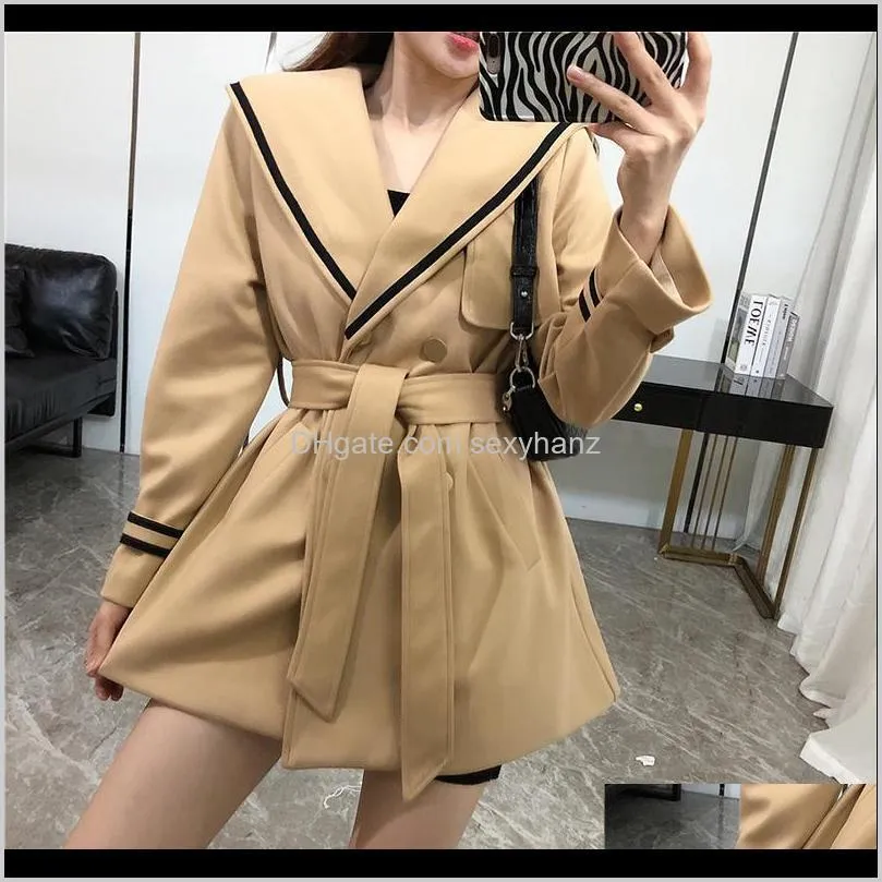 Wool Blends Outerwear & Coats Clothing Apparel Drop Delivery 2021 Womens Fashion Mid-Length Waist Woolen Coat Winter Navy Collar Double-Breas