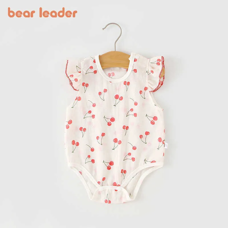 Lider Bear Leader Letnie Pajaciki Bez Rękawów Dla Baby Ruffles Cute Ubrania Niemowlę Dziewczyny Chłopcy Cherry Print Bodyits Malek Odzież 210708