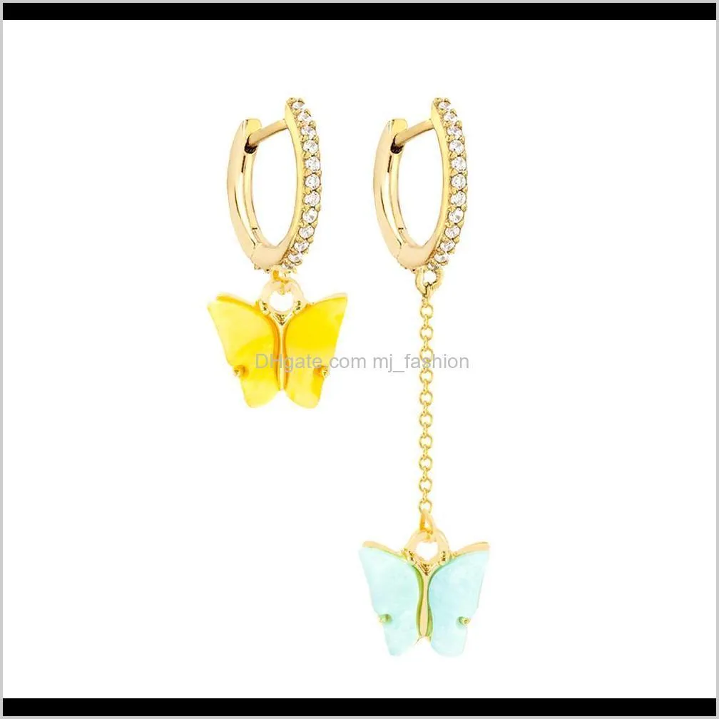 spring mixed color butterfly huggies hoop earrings for women rhinestone crystal small earrings wholesale jewelry