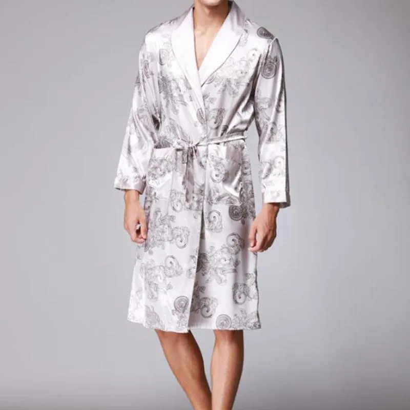 Plus Size Mens Sleepwear Roup o Roup o De Silk Kimono Manga Longa