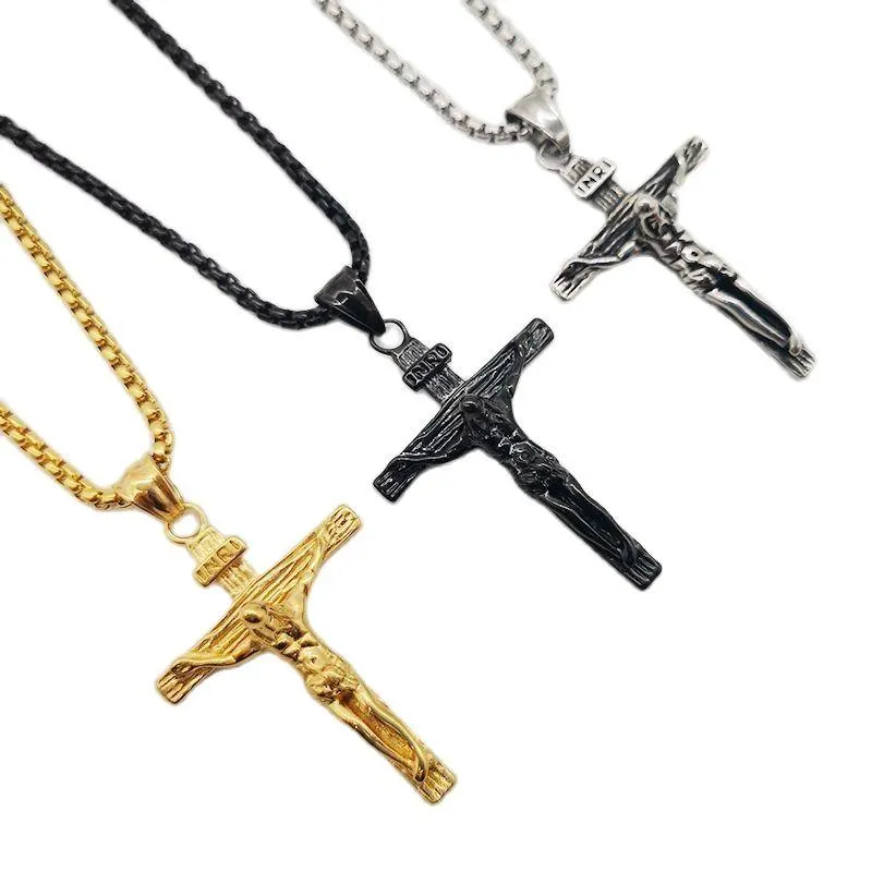 ペンダントネックレスクリスティアム316ステンレス鋼のinri Crucifixイエス様のクロス男性の宗教的なキリストのジュエリードリップシップ