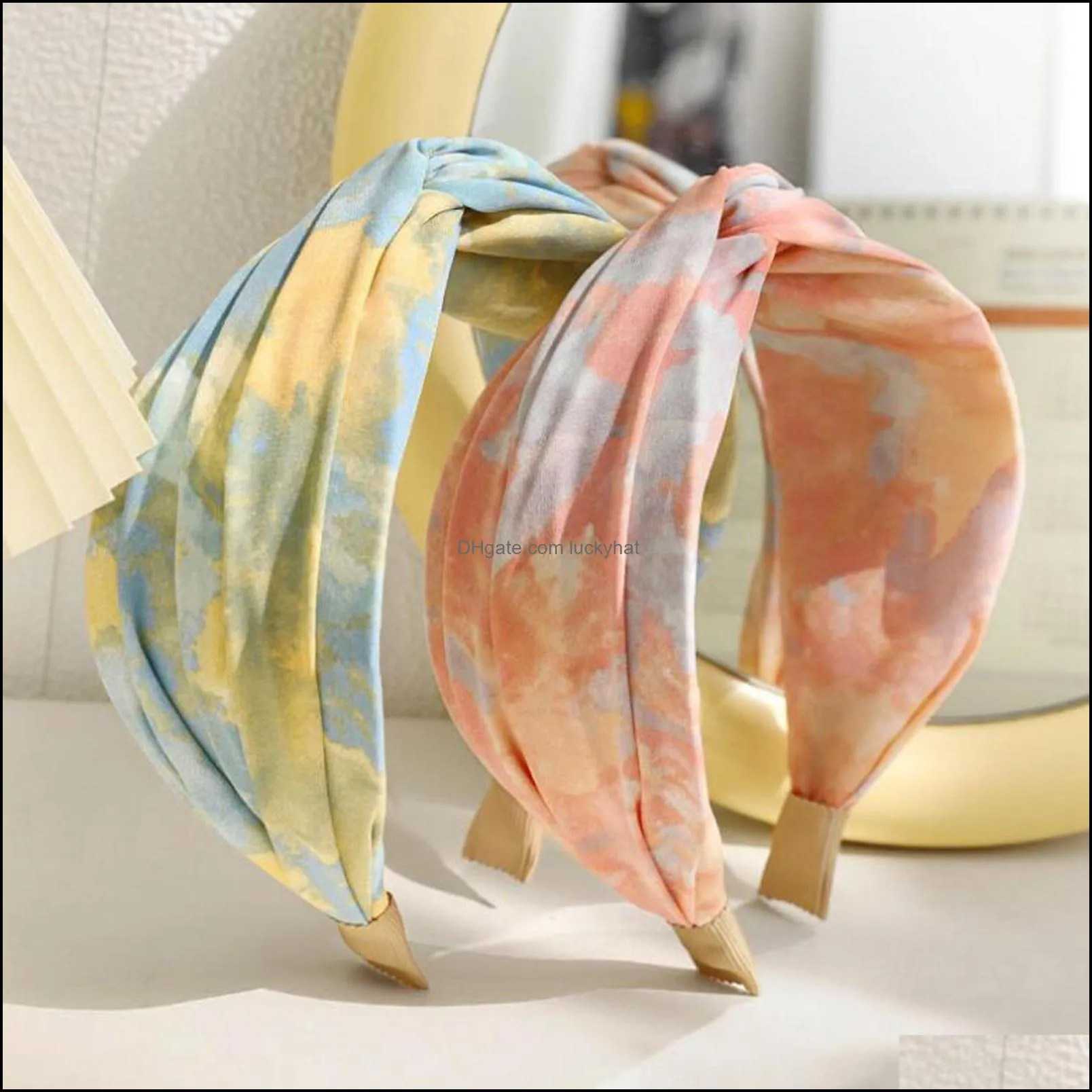 New Fashion Women Headwear Wide Side Tie Dye Cloth Cross Knot Hairband Turban Hair Accessories Wholesale