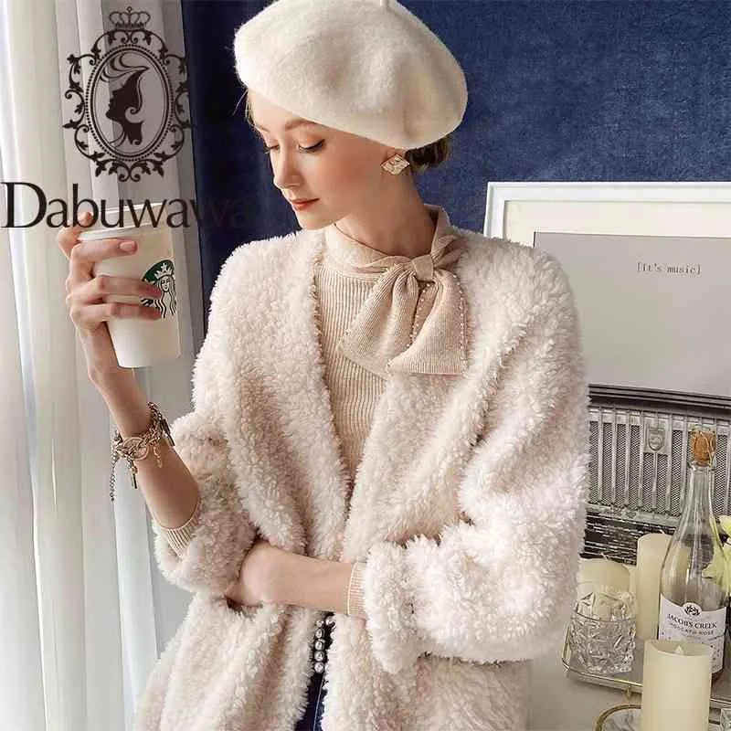 Dabuwawa solide femmes mouton laine manteau de fourrure col en v simple boutonnage doux Teddy veste haute rue chaud hiver manteau femme DT1DFR031 210520