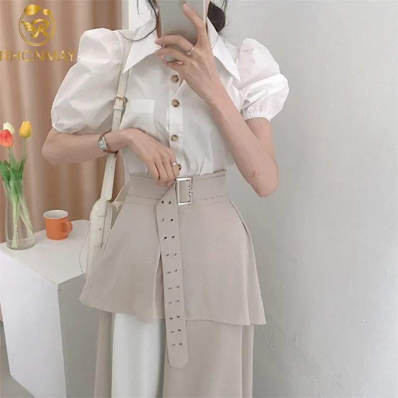 Korea Summer Skirt Set Korean Chic Women Casual Puff Sleeve Top ...