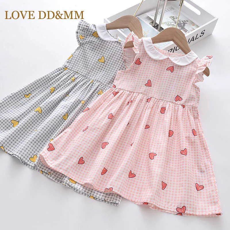 LOVE DDMM Mädchen Kleid Sommer Kinder Casual Liebe Plaid Print Prinzessin Outfits Kinder Kleidung Baby Kostüme Kleider 3-8 y 210715