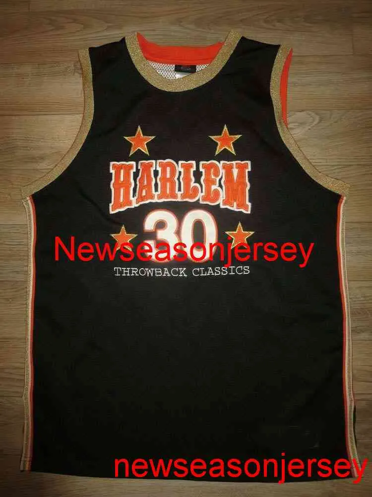 Cousu Harlem Throwback Classics Basketball Curry Noir Or Jersey Broderie Taille XS-6XL Personnalisé N'importe Quel Nom Numéro Maillots De Basketball