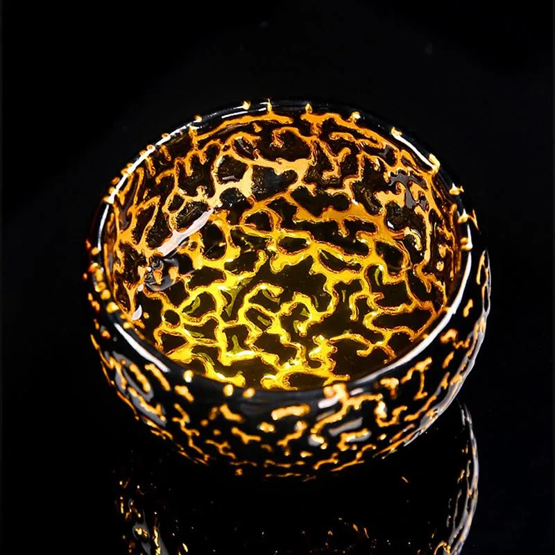 Tasse à thé en céramique dorée peinte à la main, poterie, ensemble Jianzhan, four Chai, boîte-cadeau unique Portable, grand bol, tasses, soucoupes