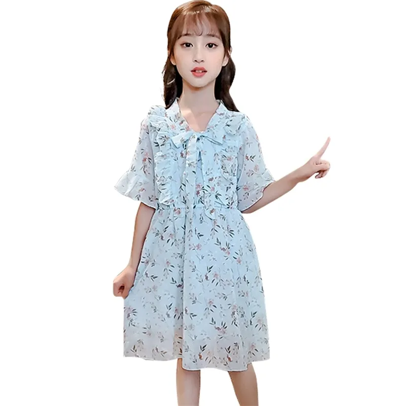 Girls Summer Dress Floral Pattern Girl Child Ruffles For Kids Casual Style Costumes 210528