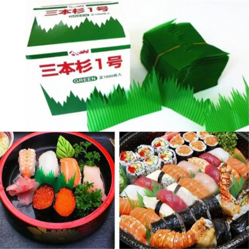 Dekorativa blommor kransar grönt blad japansk mat sushi dekoration lämnar gräs kreativa plast sashimi dekorverktyg