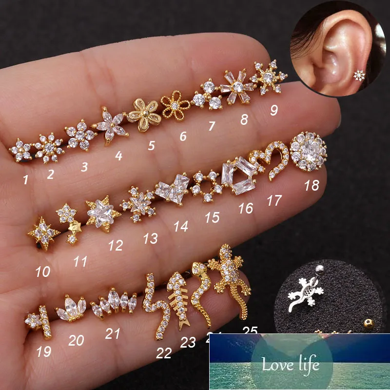 1 PC 20G Helix Piercing Biżuteria Concha Rook Lobe Tragus Stud New Rose Gold Color Rośliny i zwierzęta CZ Chrząstki Kolczyk