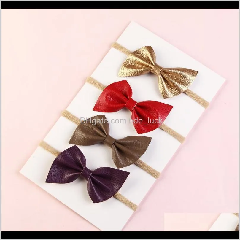 4/6pcs Cute Baby Leather Bow Nylon Headband Super Soft Elastic Stretch Hairbands For Kid Tiny Hair Bows Baby Girls Accessories