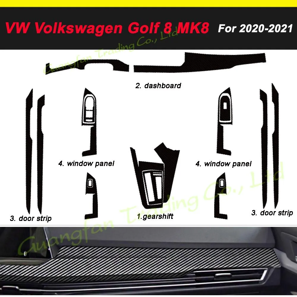 For Volkswagen Golf 8 MK8 2020-2021 Interior Central Control Panel Door Handle 3D/5D Carbon Fiber Stickers Decals Car styling Accessorie