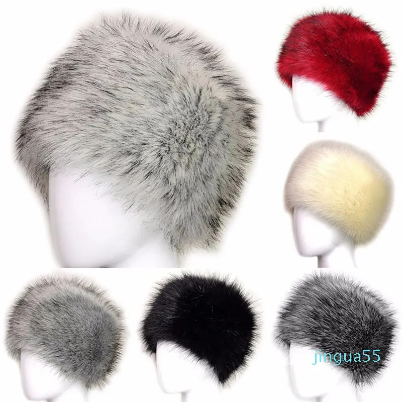 Mode Mütze / Schädelkappen Mode Winter Warm Frauen Faux Pelzhut Russisch Stil Dicke Flaumige Frau Elegante Schnee Mützen Kappe