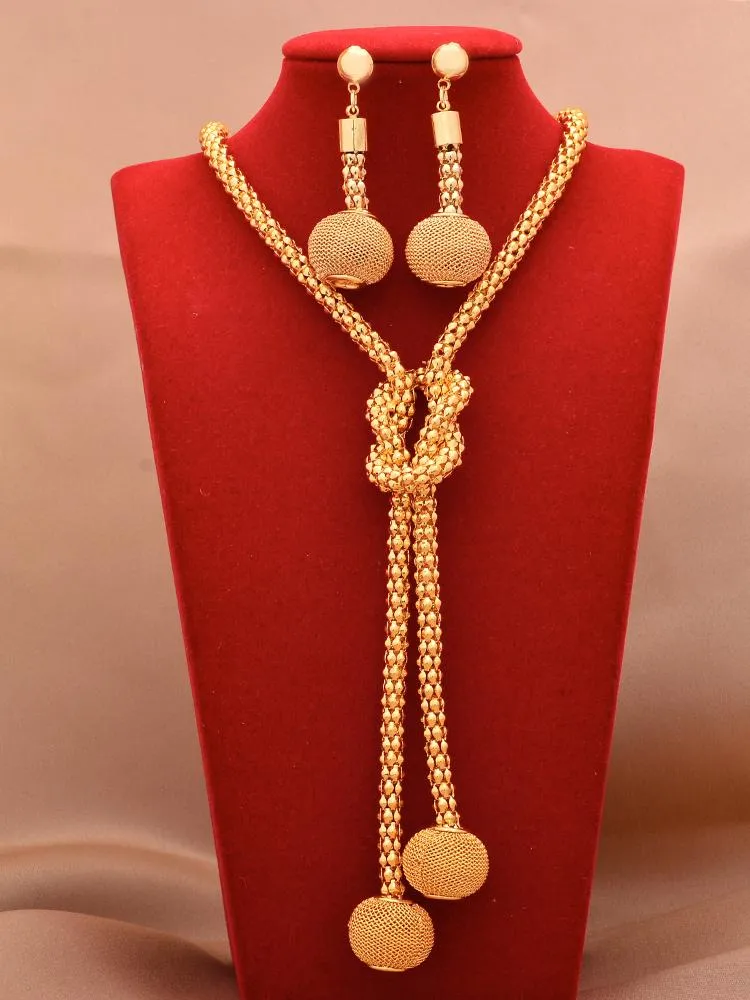 Örhängen halsband 24k afrikanska guldpläterade smyckesuppsättningar för kvinnor pärla ring dubai brud gåvor bröllop krage smycken set208n