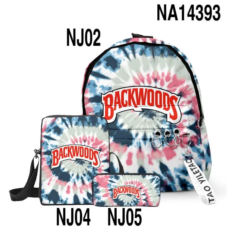 3d Backwoods Ryggsäckar 3st/set Röd luktsäker Laptop Shoulder Skolväska Backwood Print Bag Outdoor Shoulderbags Pojkar Rugsäck Grön