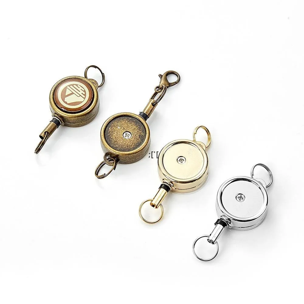 Wholesale Gold Retractable Key Chain Reel With Metal Pull For ID