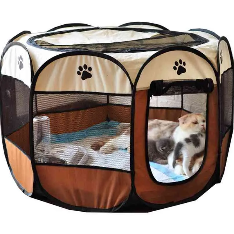 Portable Folding Kennels Fences Pet Tent Houses For Large Small Dogs Foldable Outdoor Playpen Puppy Cats Pet Cage Delivery Room 210915