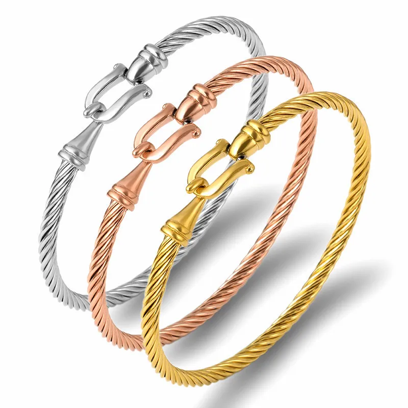 Pulseras finas de alambre de acero inoxidable para mujeres Brazaletes de color dorado 316L joyas