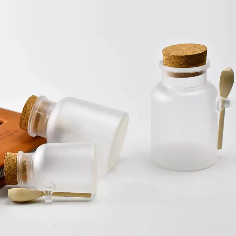Round Plastic Corked Bath Salt Salt Bottle 100g, 200g Or 300g Capacity