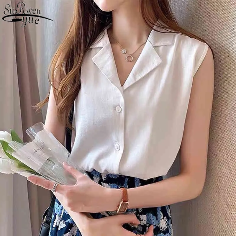 Summer Sleeveless Shirts Women White Shirt Bottoming Cotton Blouse Suit Collar Plus Size Women Clothing 4XL 10128 210518