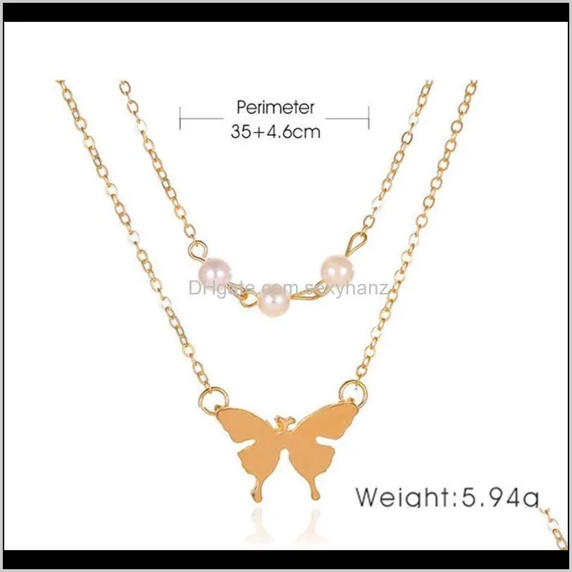 women layered necklace faux pearl butterfly clavicle chain girls daily wearing choker charming necklace jewelry accessory gifts