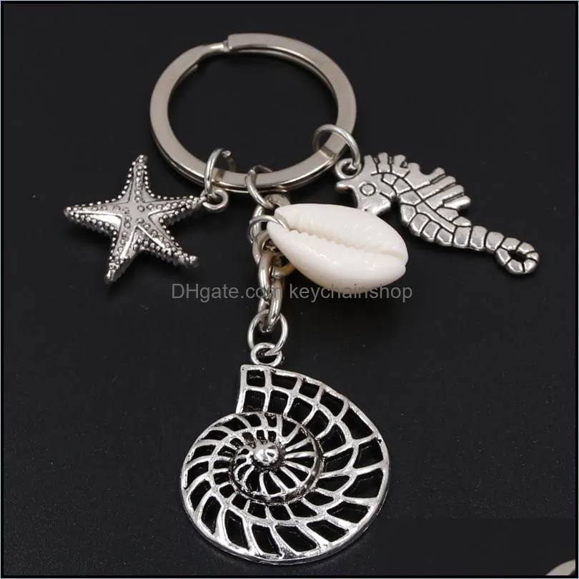 Dreaming Of The Sea Keychains Starfish Conch With Shell Keyring Fish Tail Charms Turtle Pendant Ocean Jewelry