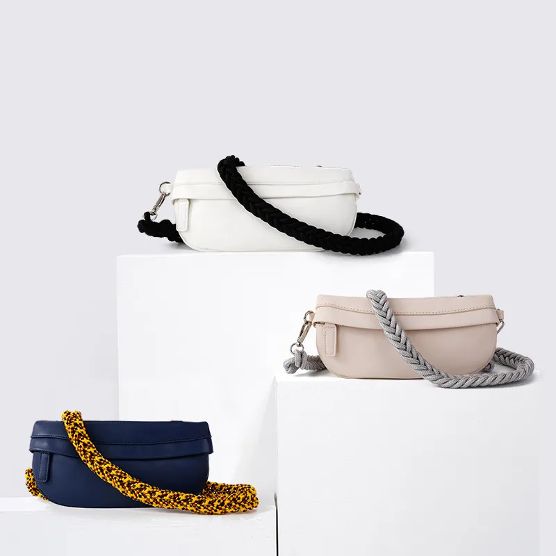 Knot shoulder strap satchel strip design women's soft PU leather handbag simple fashion men's Retro chest bag
