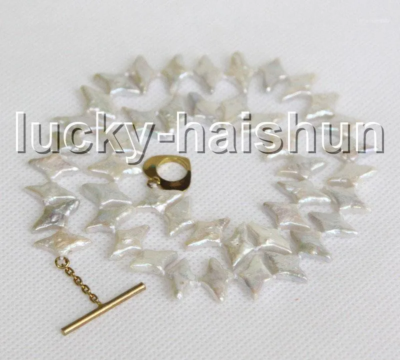 Ketten Echte 18" 15mm Münzstern-Halskette mit weißen Süßwasserperlen J132991