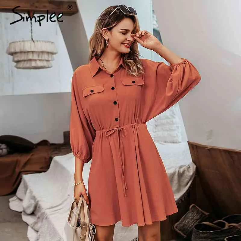 Casual linen shirt dress women Long sleeve buttons cotton vetidos lace up female vestidos Vintage summer dresses 210414