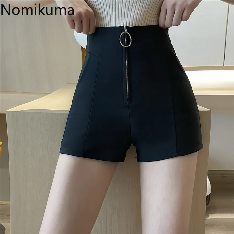 Nomikuma hoge taille shorts vrouwen aankomst unicolor casual match korte broek vrouwelijke Koreaanse straatwear pantalones 210514