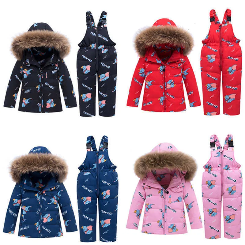 -30 Degree Winter Warm Down Jacket Children Clothing Sets Toddler Boys Down Coats + Overalls Kids Snowsuit For Girls 1-5 Years H0909