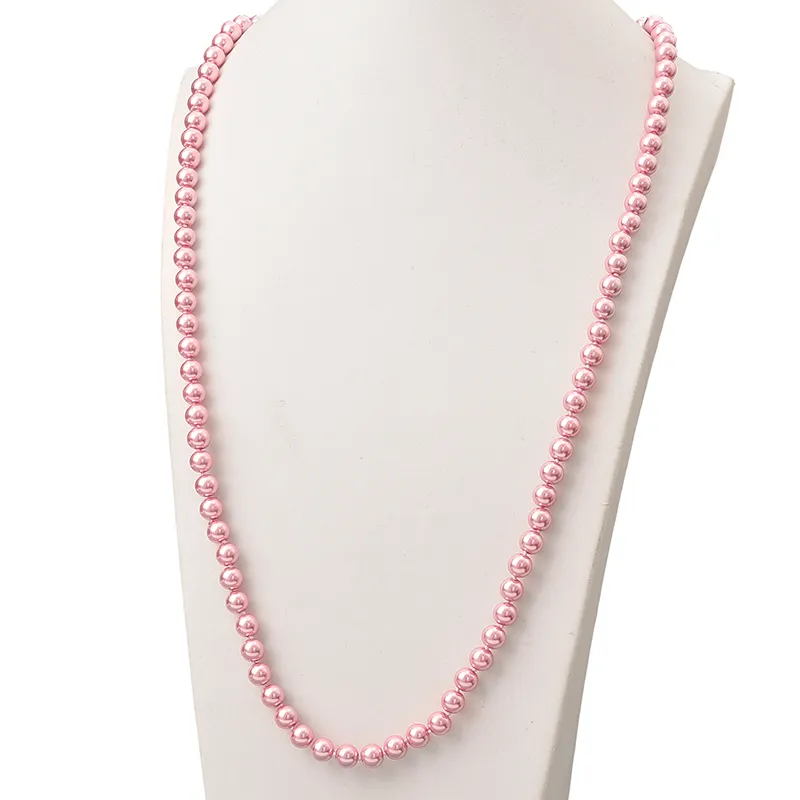 Glouries Pink Beads 8mm Size For Diy Long Imitation Pearls Enchanted Necklace 36inch Female Jewelry Whole H862