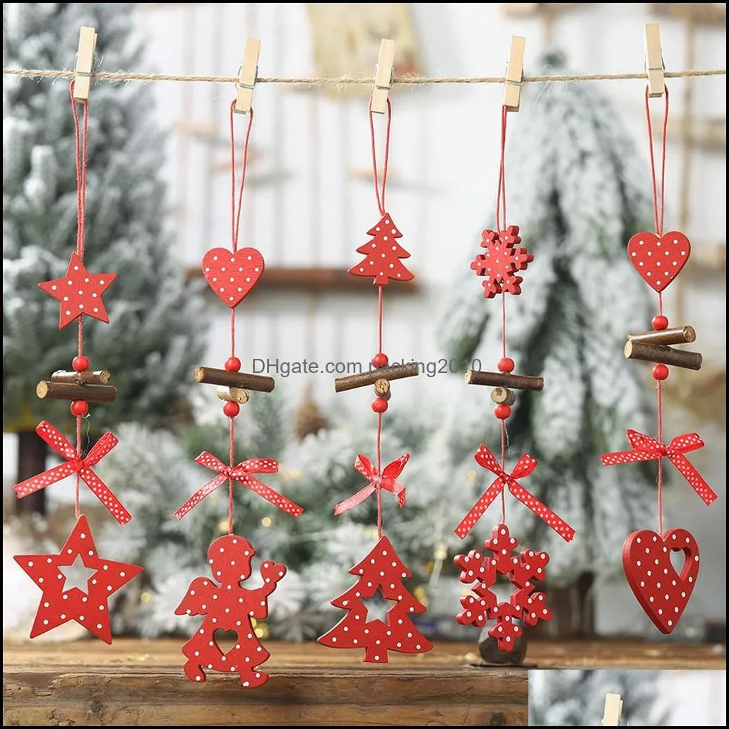 Christmas Decorations 20#Wooden Star Shape Ornament Tree String Pendant Creative Carving Year Home Decoration1