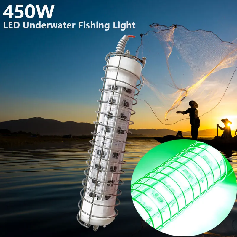 400W 450W LED verde Luz de pesca isca 10m finder noite lâmpada