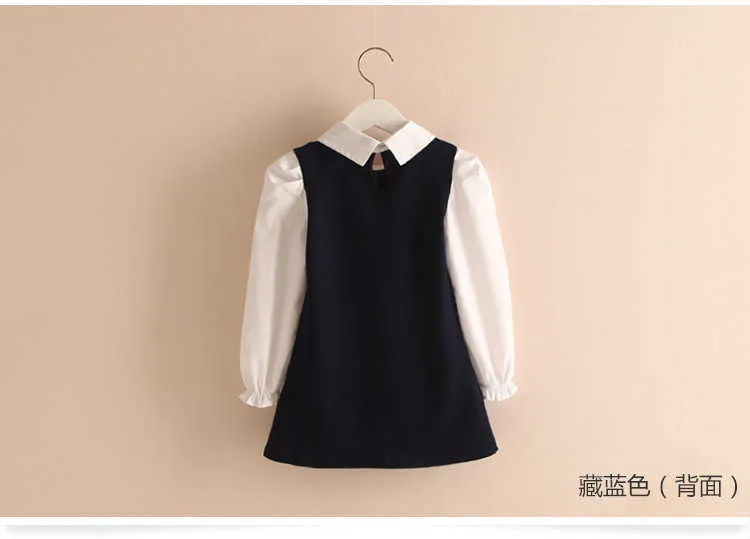  Sping Autumn New Fashion Preppy Style A-Line Long Full Sleeve Turn-Down Collar Red Blue Princess Kids School Girl Dress (11)