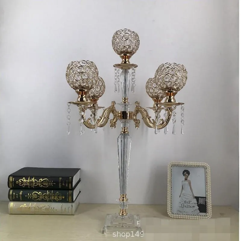 Bougeoirs décoratifs en cristal à 5 têtes, candélabres de Table, pièce maîtresse de mariage, support de pilier, chandelier de fête en plomb de route, senyu478