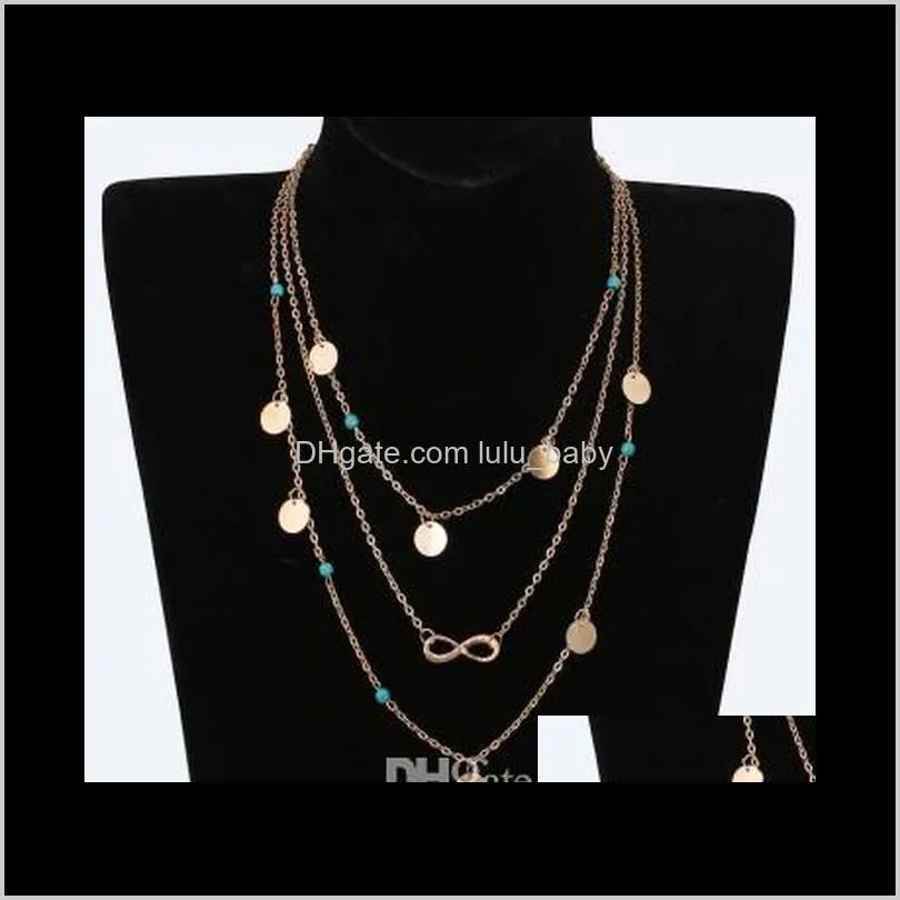 Chokers & Pendants Womens Mti Layer Bead Disc Lucky 8 Charm Gold Tone Necklaces Fashion Great Jewelry Gift Drop Delivery 2021 6Odhq