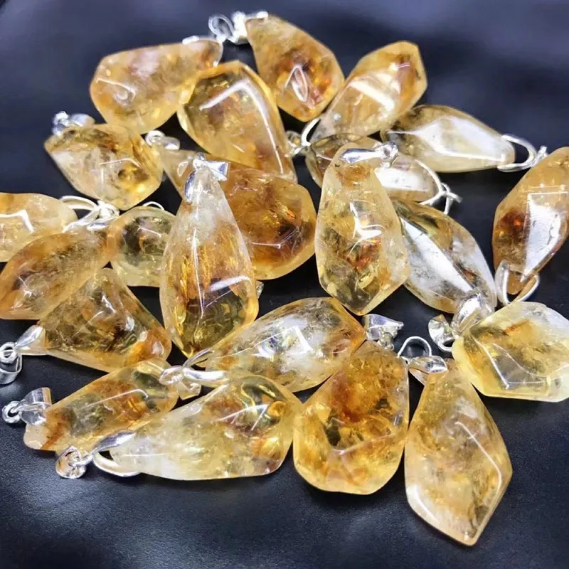 Collares con colgante de piedra de cristal amarillo Original Natural DIY irregulares para mujeres y hombres, joyería de moda para Yoga con cadena de cuerda